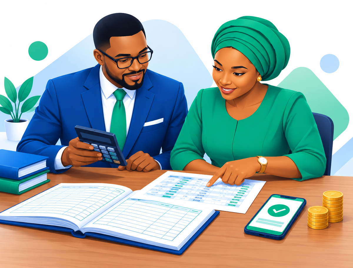 A school proprietor and a happy parent confirming a payment